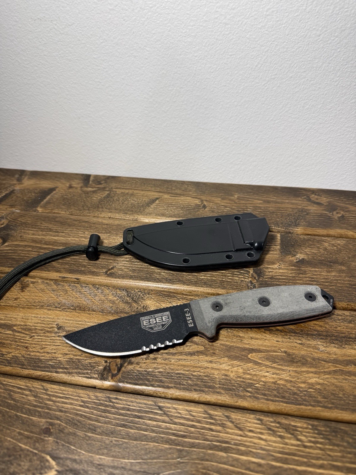 ESEE Knives 3S-B  Fixed Blade Black Carbon Steel Black Sheath New Old Stock