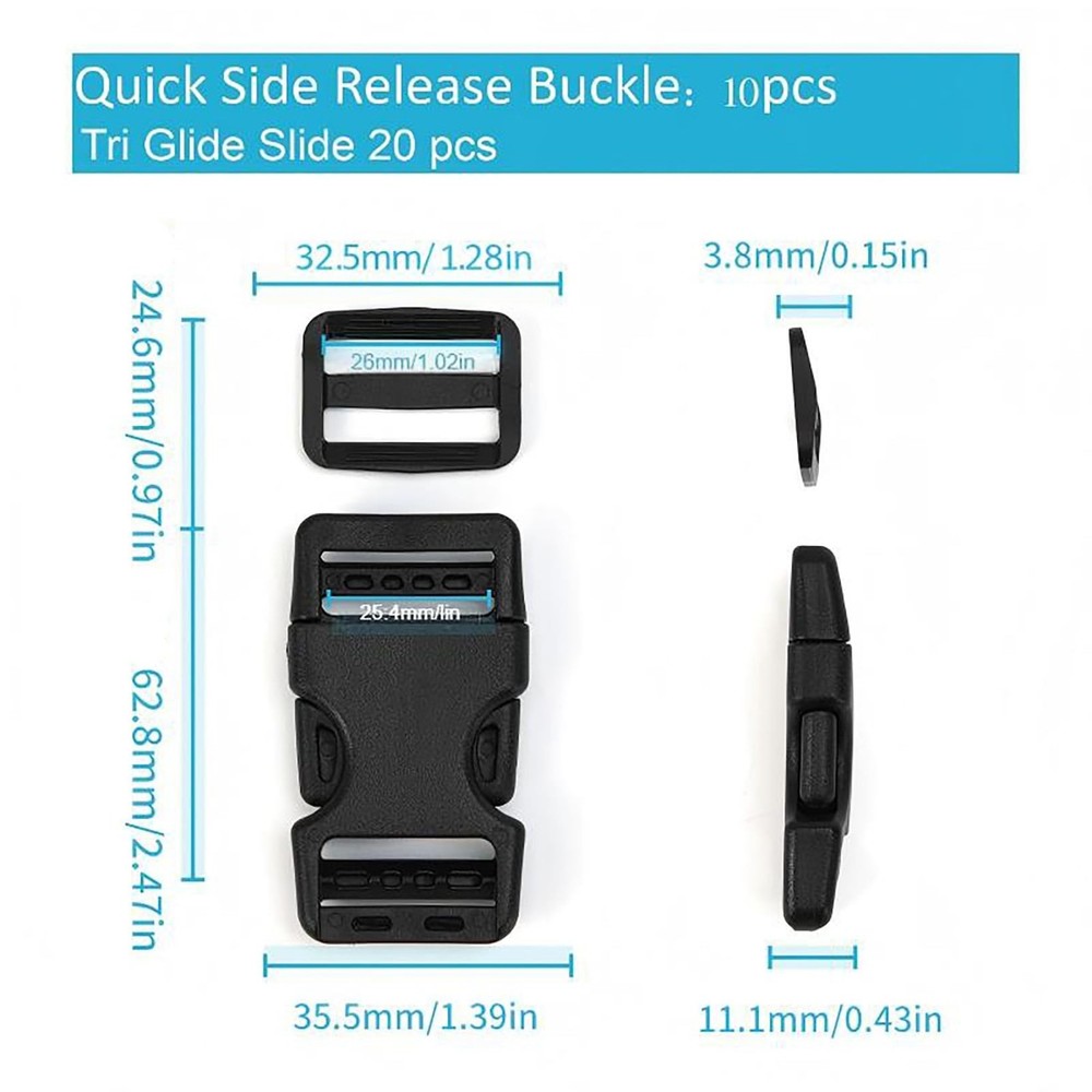 Heavy Duty Quick Release Buckles & Tri-Glides - Dual Adjustable Side Lock Cli...