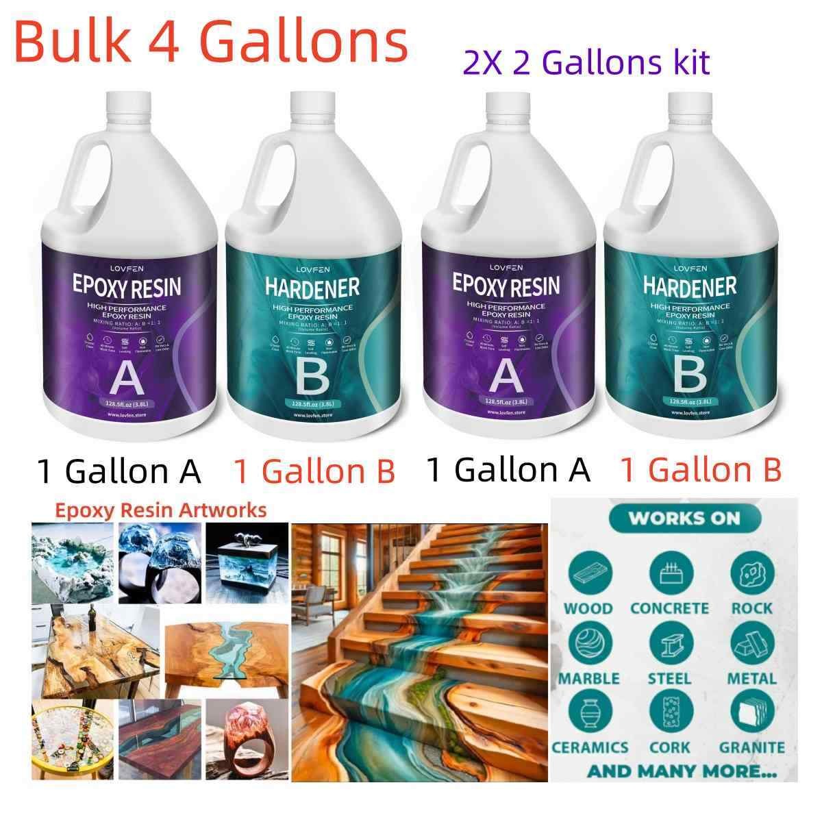 Bulk 4 Gallon Kit - Crystal Clear Tumbler 1:1 Epoxy Resin DIY Craft Arts Coating