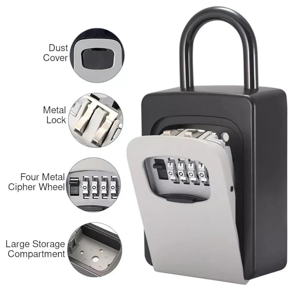 Key Safe 4-Digit Combination Lock Box Wall Mount Storage Safe Security Outdoor