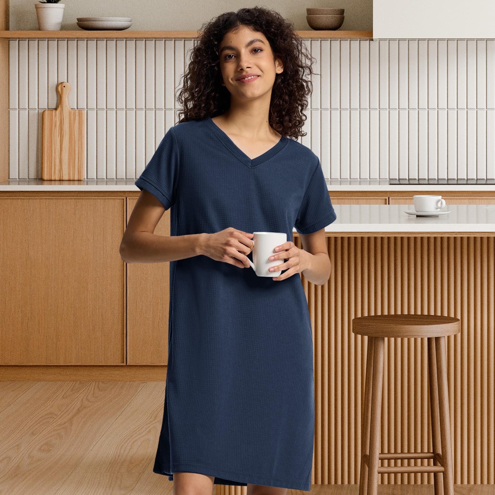 SIORO Women Short Sleeve Nightgowns Comfy Sleepshirt Sleepwear Waffle Loungewear