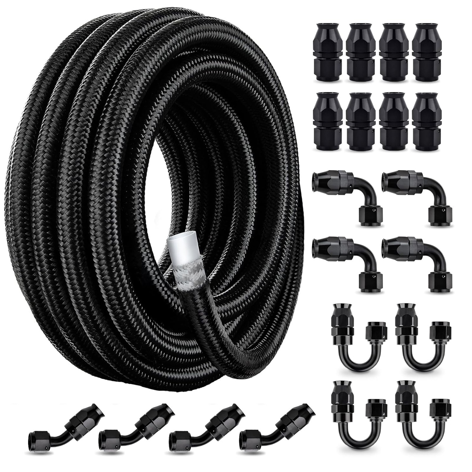 6AN-8AN-10AN PTFE Fuel Line Kit E85 Nylon Braided Fuel Hose Kit 10FT 20FT 30FT