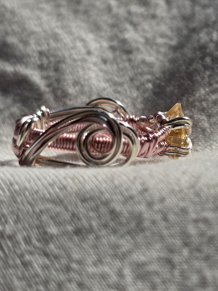 Handcrafted Wire Wrapped Silver Ring with Square Yellow Citrine Prong Setting