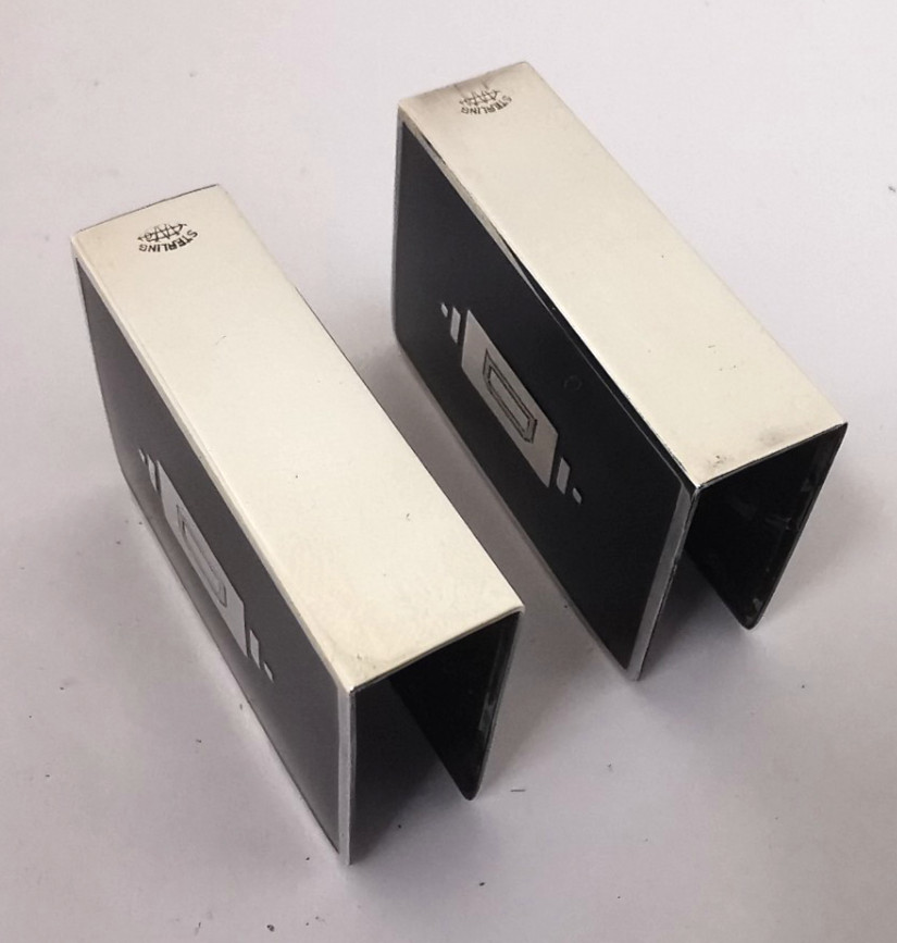 Pair Of Solid Silver & Enamel Match Box Holders.