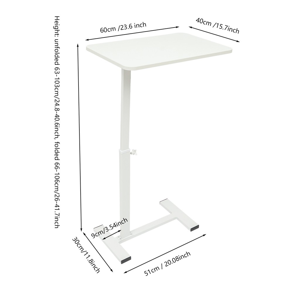 Mobile Rolling Laptop Table Home & Office Table Bedside Desk Adjustable White