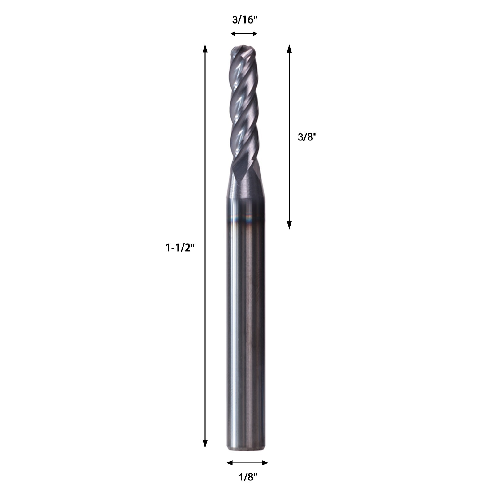 5 PCS 3/32" 4 Flute 1-1/2" Overall Ball Nose Carbide End Mill AlTiN Coated