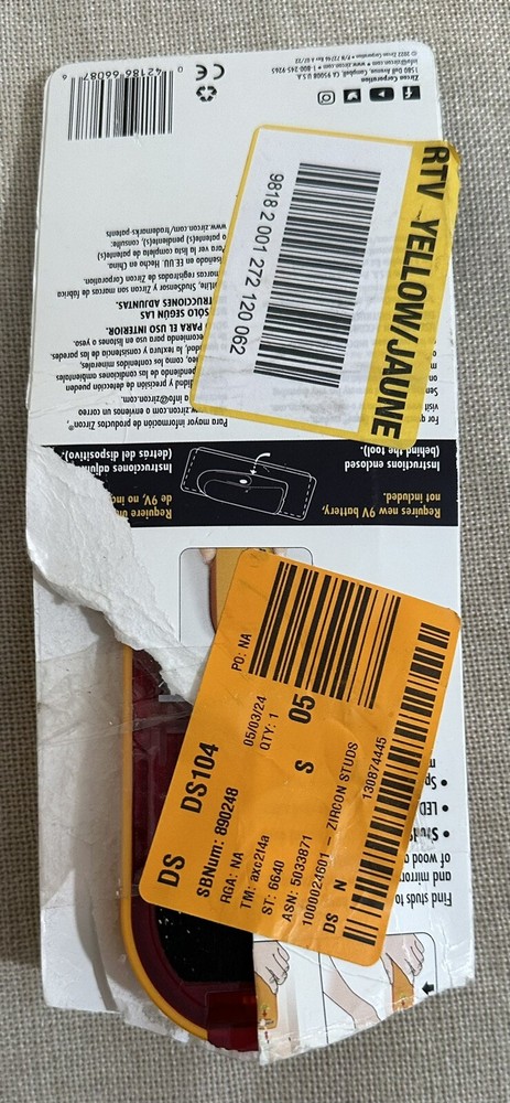 Zircon Stud Sensor Finder Yellow HD25 Open Box *untested *