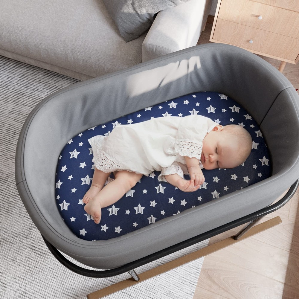 Bassinet Sheets & Waterproof Bassinet Mattress Pad Protector 4 Pack Set, Visc...