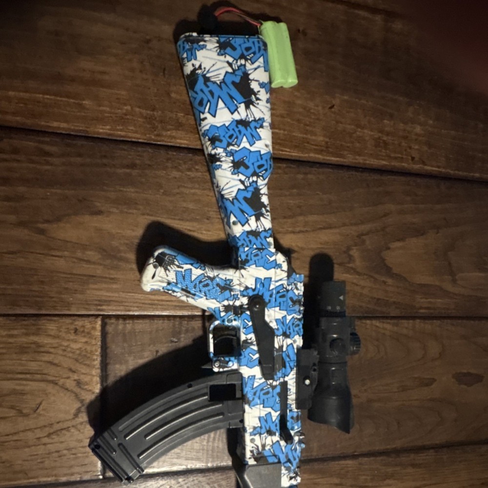 Electric Airsoft Rifle Blue Graffiti Pattern, Scope, Suppressor