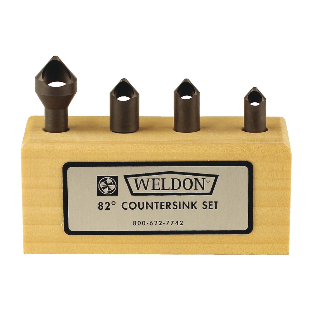 Weldon 99042-94-W 4 Pc  82Deg  HSS Zero Flute Countersink & Deburring Tool Set