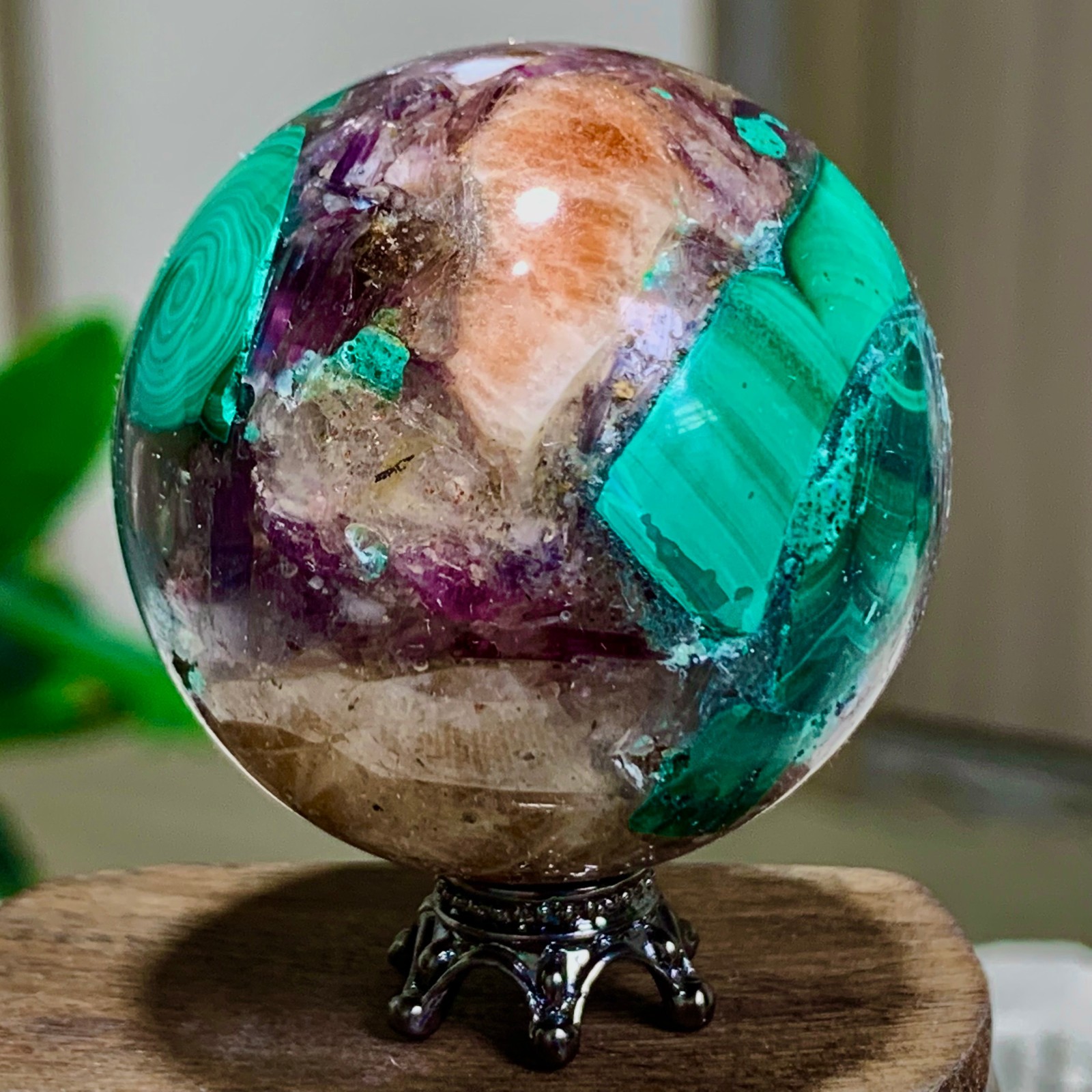 97G Newly discovered rare malachite purple mica symbiotic sphere restoration