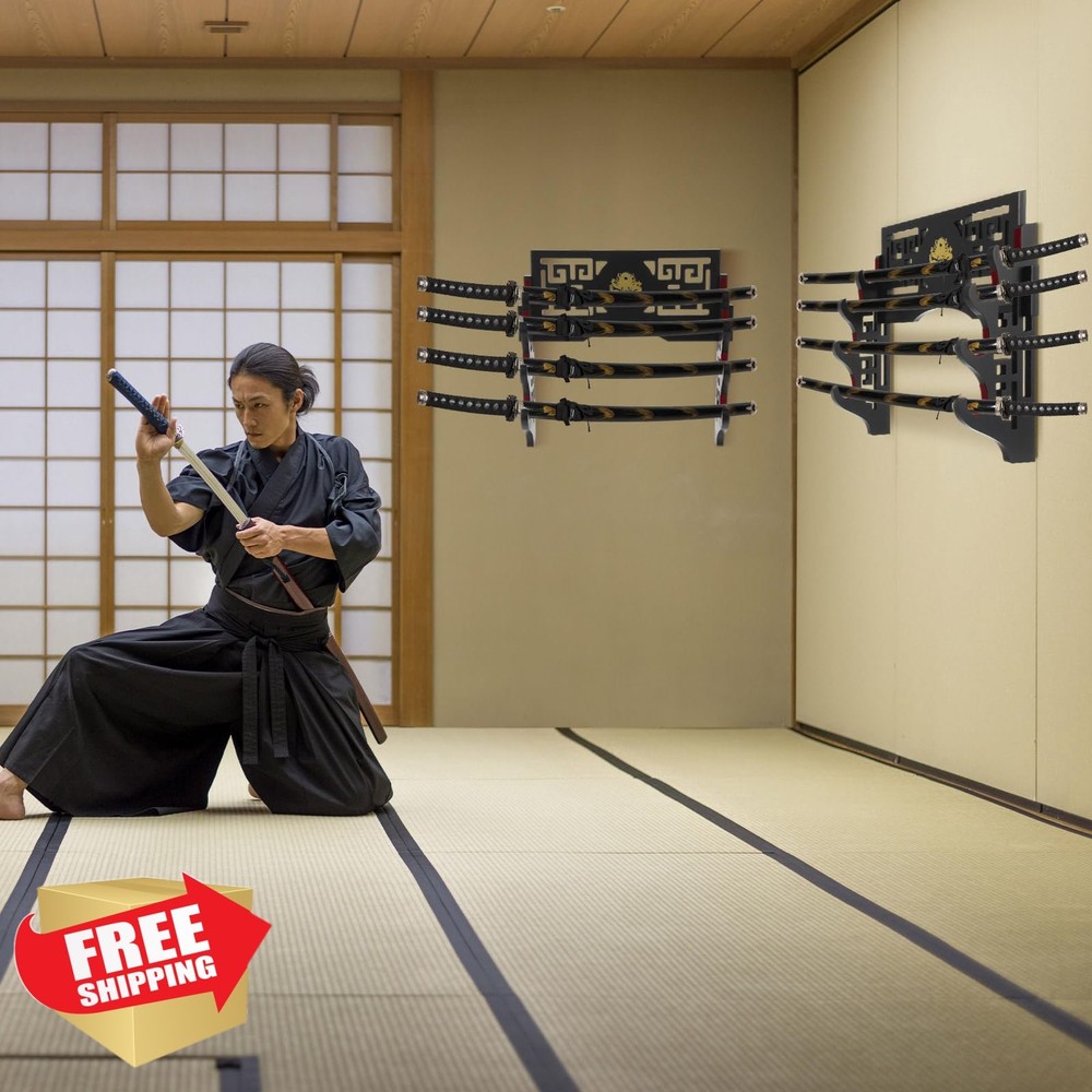 Barydat Katana Stand 4 Tier Sword Wall Mount Display Rack