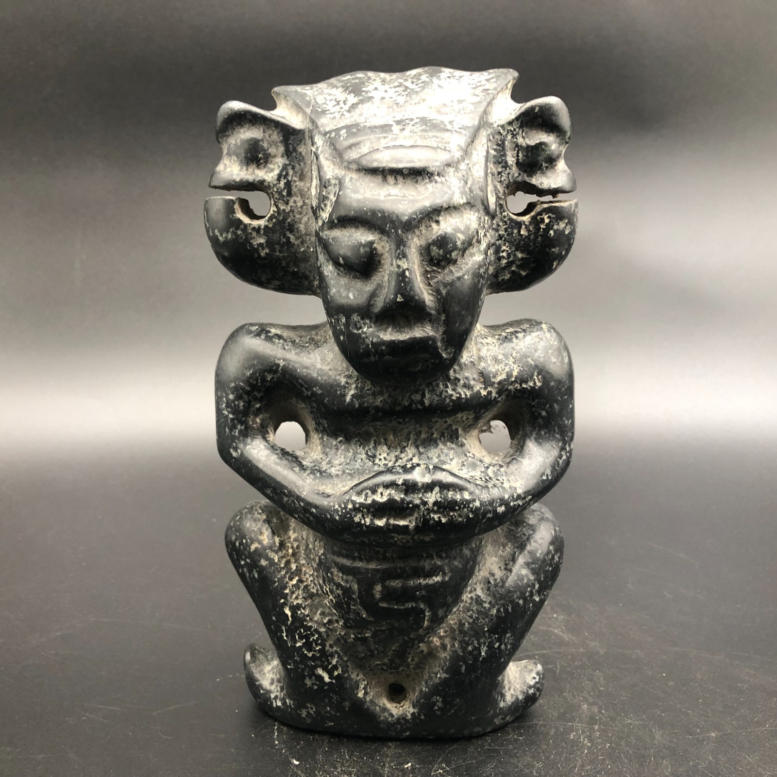 Old HongShan Culture Meteorite Jade Hand-Carved Sun God Helios Statue