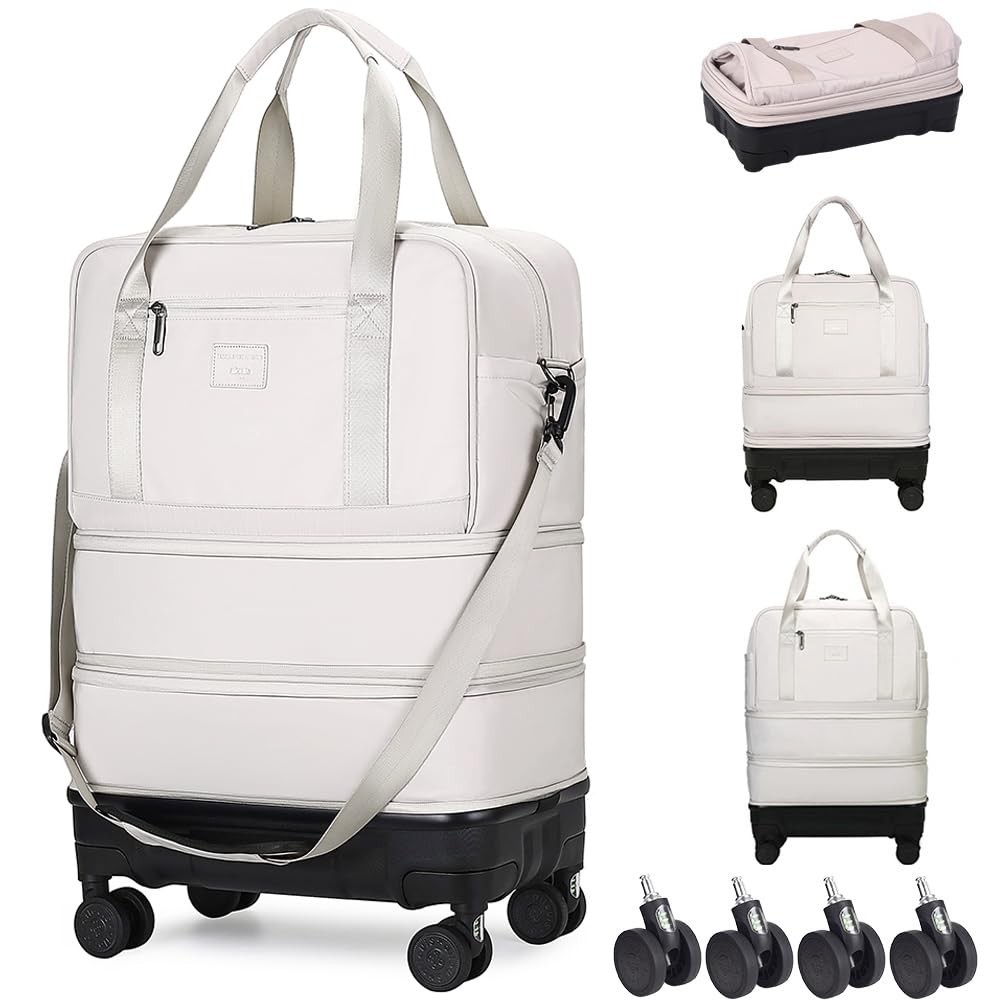 Rolling Duffle Bag with Detachable Shock Absorbing Wheels, Expandable Foldabl...