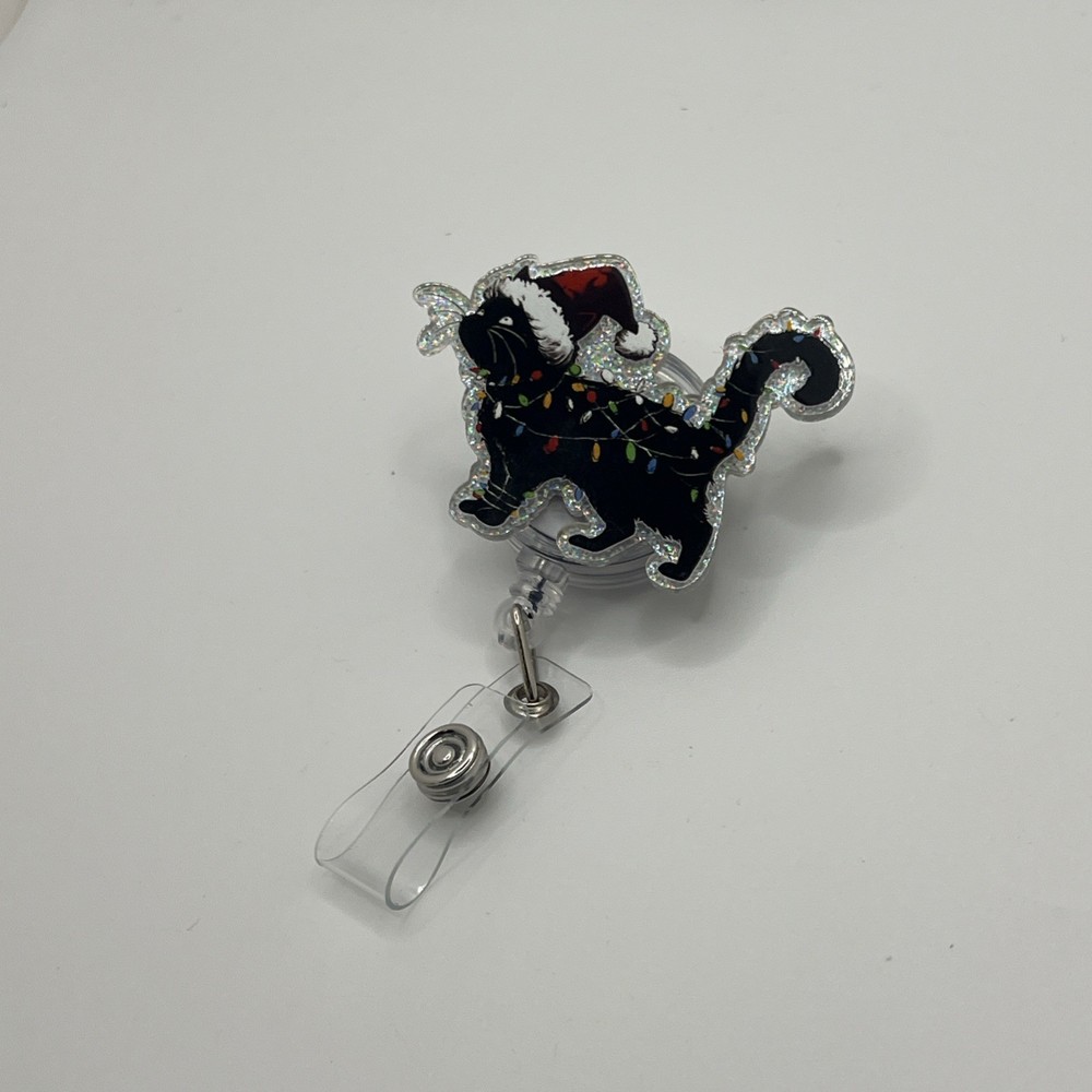 Christmas Black Cat Badge holder