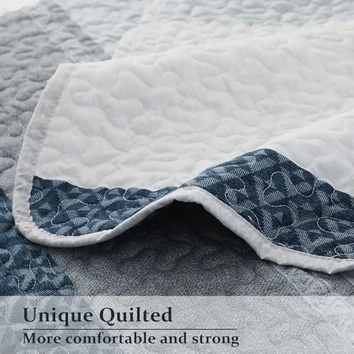 Quilt Set Queen Size 3Pcs,Soft Microfiber Queen(90" x 96") Blue Patchwork