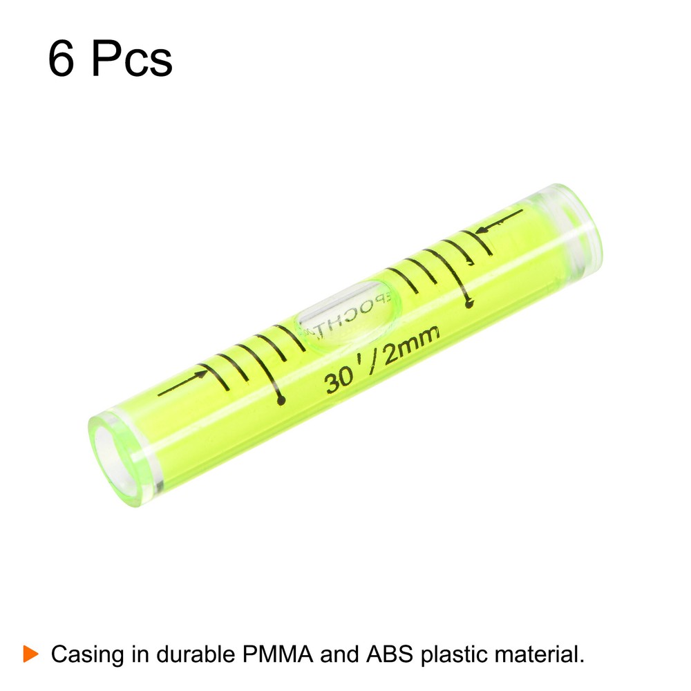 6pcs Small Cylindrical Bubble Level Vials 9x50mm Levels Measuring Tools