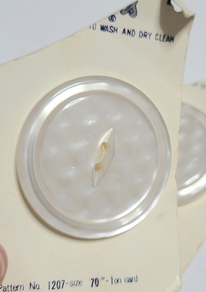 Vintage 3 White Buttons 1 ⅜" Plastic Unused