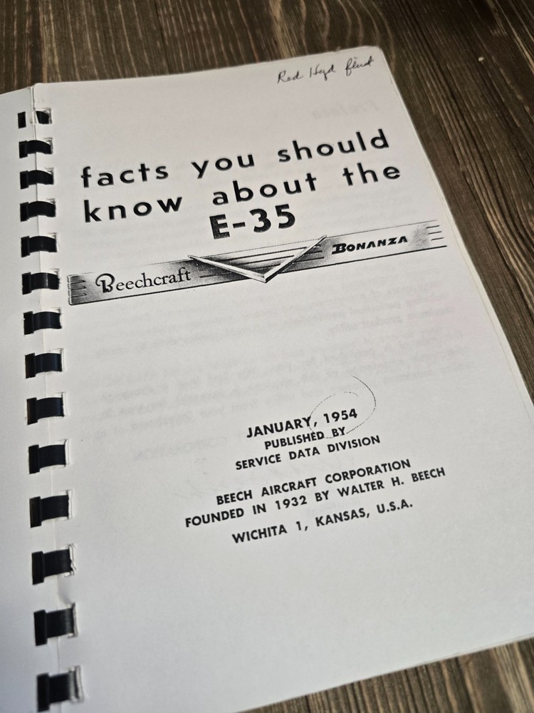 Bonanza Beechcraft 1954 Handbook E-35