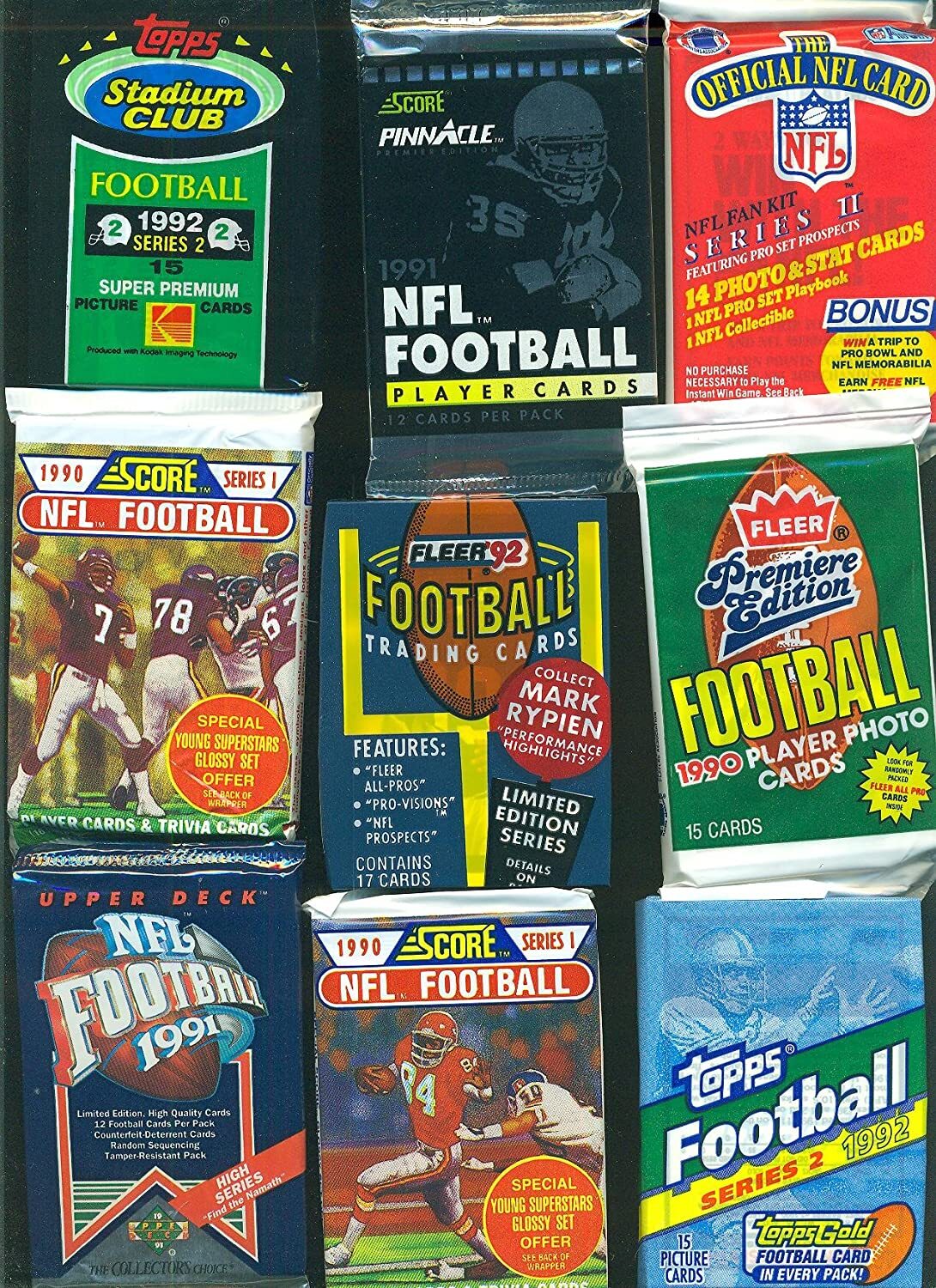 100 Unopened Vintage NFL Football Cards in factory Sealed Wax Packs