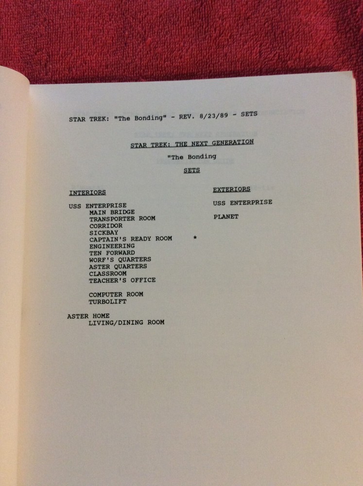 STAR TREK THE NEXT GENERATION ORIGINAL SCRIPT THE BONDING PATRICK STEWART