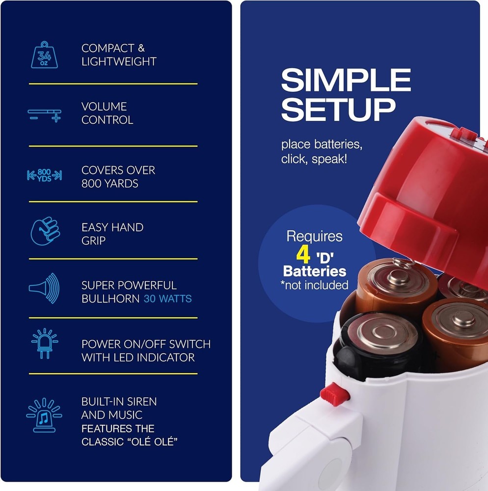 Compact 800 Yard Range Mini Bull Horn Speaker