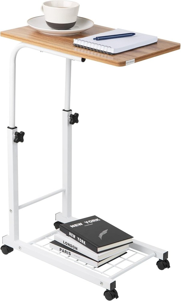 Height Adjustable Laptop Desk with Locking Wheels & Storage - Modern Elegance