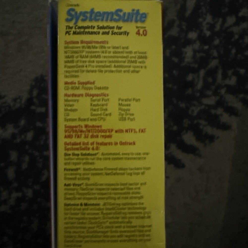 Ontrack SystemSuite 4.0 Windows 95/98/2000/XP/NT, User Guide PC CD Rom, Diskette