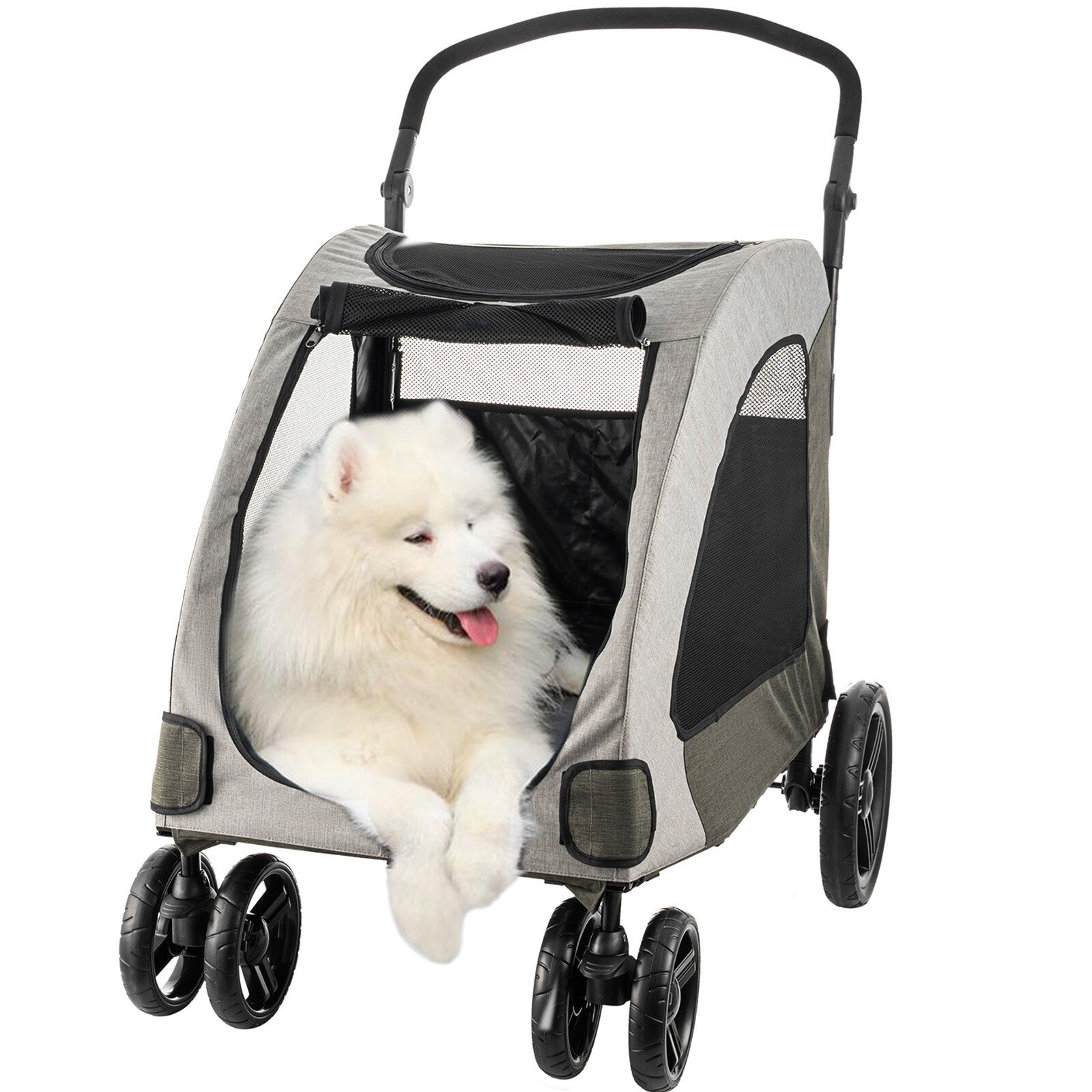 Pet Stroller Up to 150lbs for Medium/Large Dogs and Cats 4-Wheel Travel Carriage
