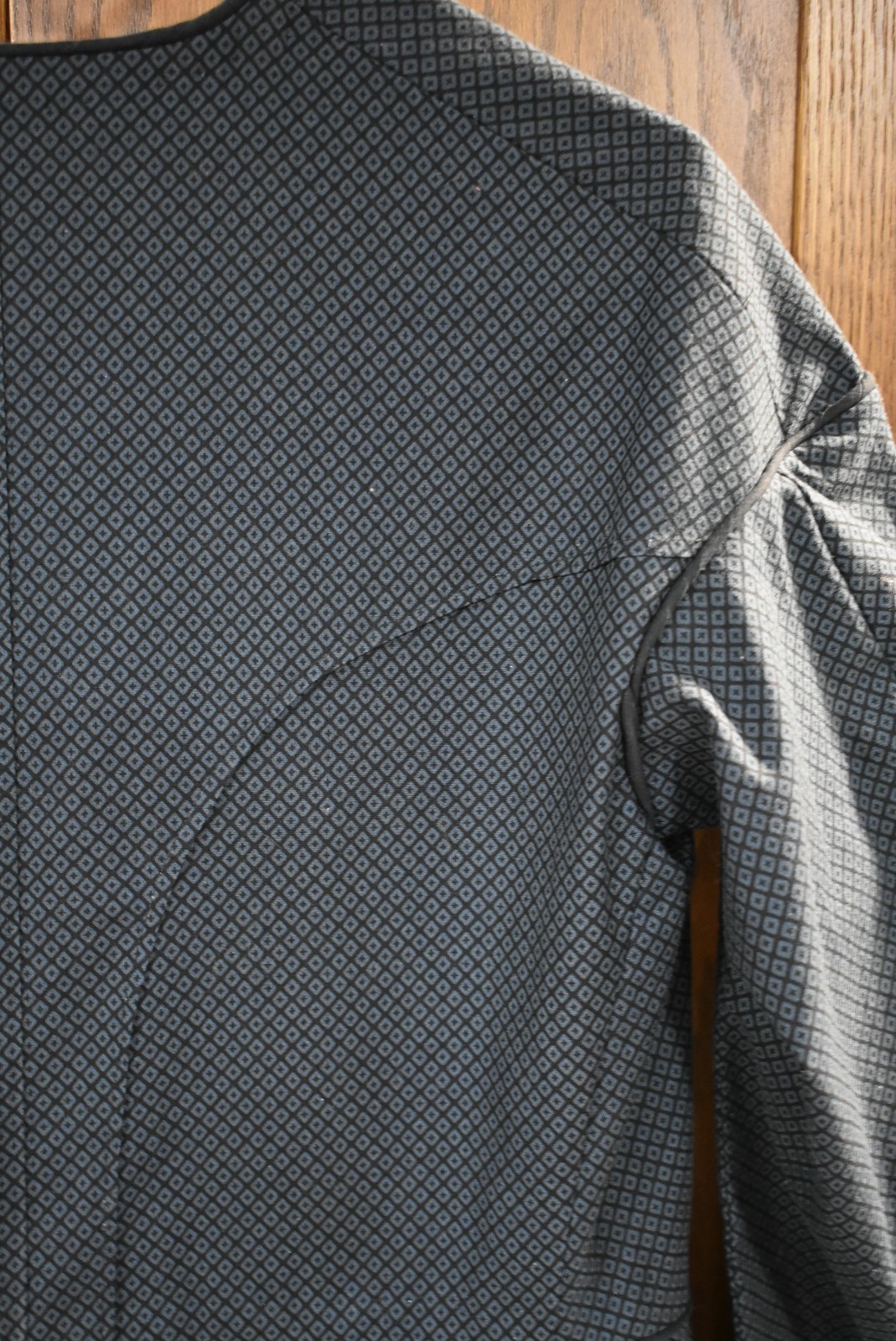 Civil War Victorian Cotton Day Dress Handmade Black wGrayDiamond Print - L/XL