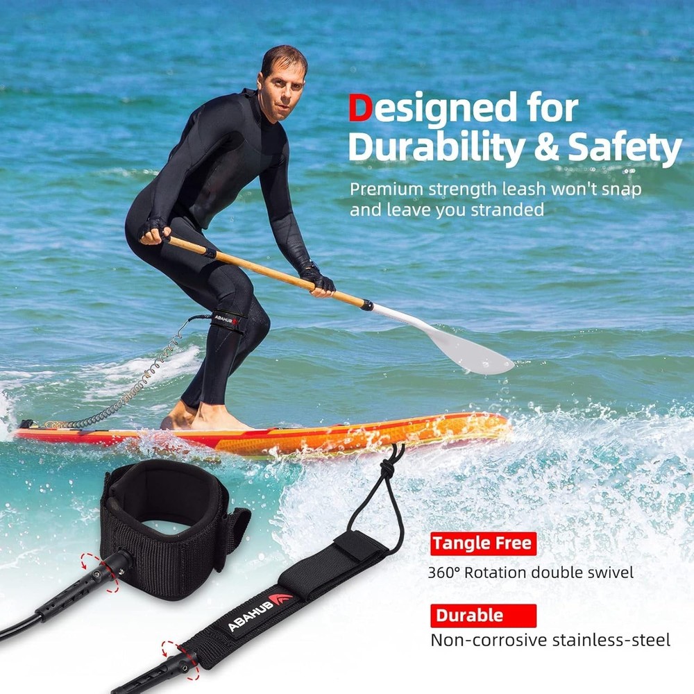 10ft Coiled SUP Leash for Surfboards & Paddleboards, White