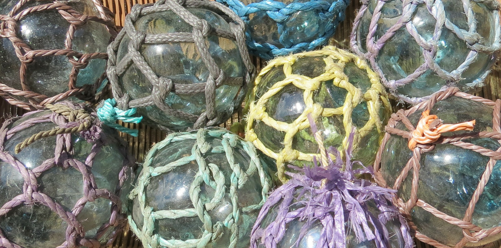Japanese Glass Fishing FLOATS 3" Netted LOT-9 Net Buoy Authentic Vintage!