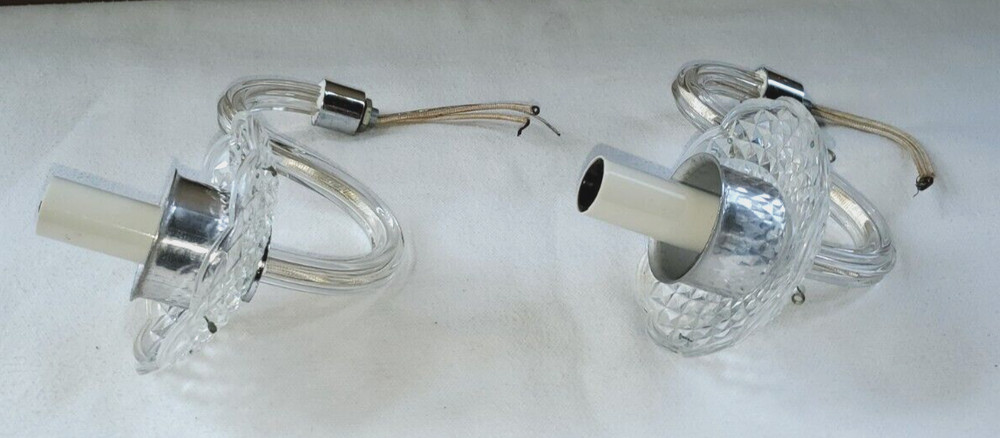 Pair Glass Chandelier Arms, Bobeche Socket Covers, & Light Sockets