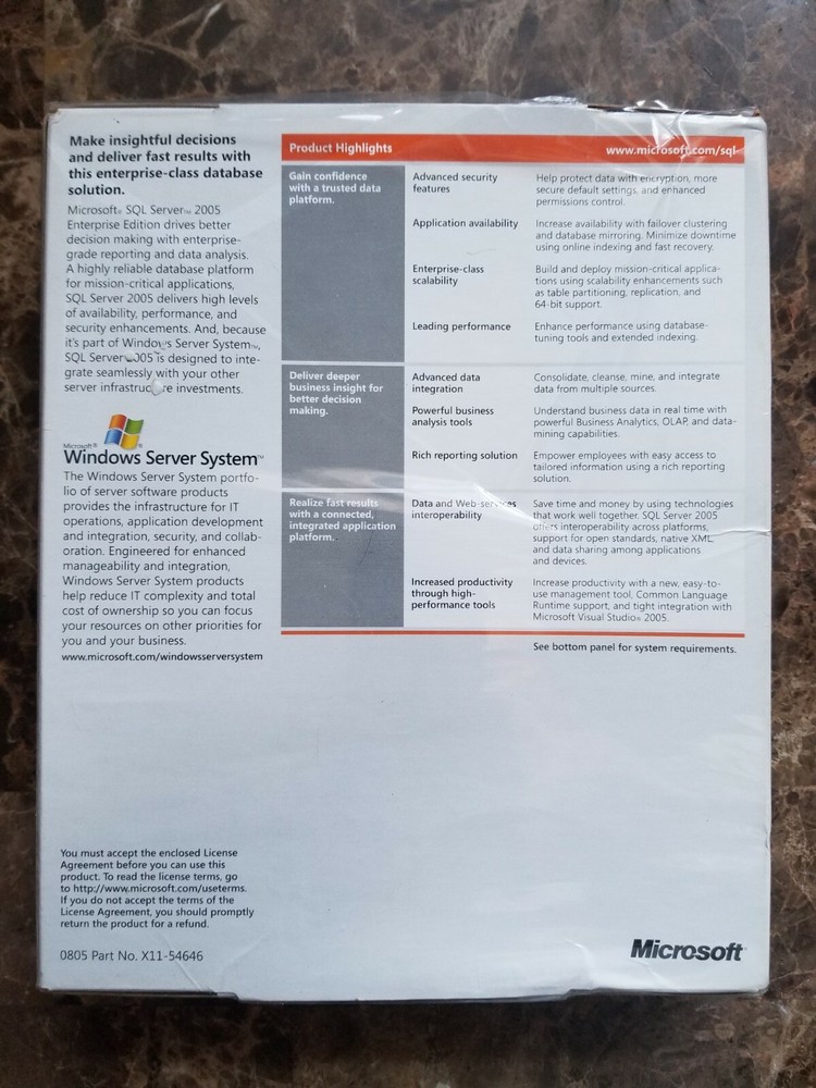 NEW SEALED Microsoft SQL Server 2005 Enterprise Edition x86 1 Processor License