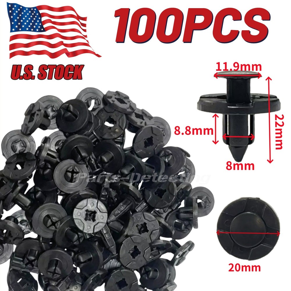 100Pcs Bumper Clips 8mm Plastic Rivet Fastener Mud Flaps Fender Push For NISSAN
