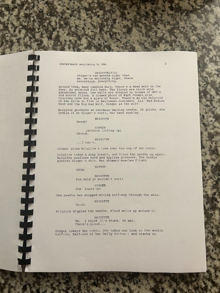 Ginger Snaps Horror Movie Script Reprint Full Screenplay Script