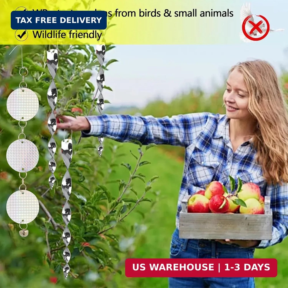 Bird Repellent Set - Includes 2 Reflective Pinwheels, 2 Butterfly Wind Spinners,
