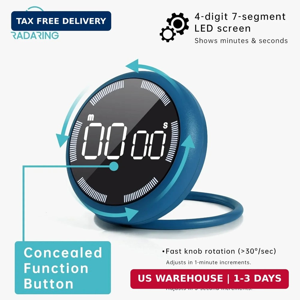 Royal Blue Quick Que Kitchen Timers, Visual timers Large LED Display Magnetic Co