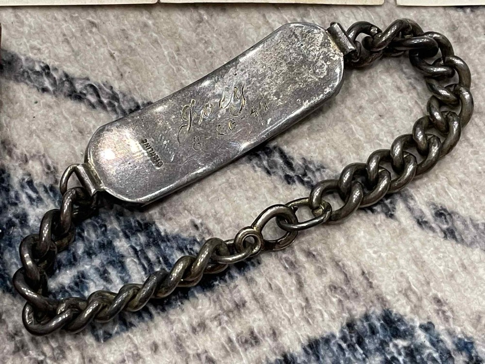 WW2 WWII US Army Grouping Documents & Sterling Silver ID Bracelet Newell Herrick