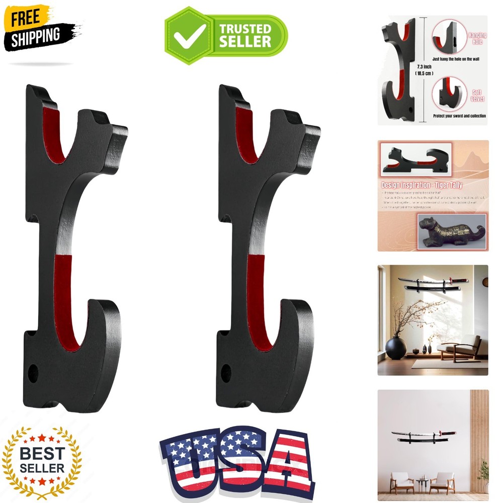 2/Set Sword Hook Wall Mount Samurai Sword Hanger Display Holder Adjustable fo...