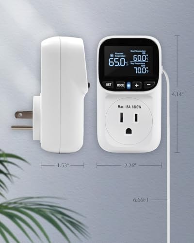 Digital Temperature Controller, Heating & Cooling Thermostat Plug Outlet, White