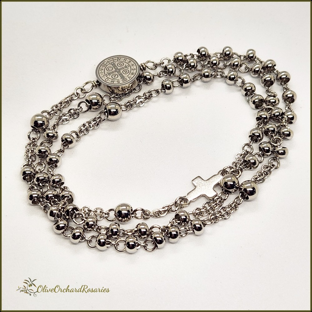 Handmade All Stainless Steel St. Benedict Inline Rosary Catholic Men Women