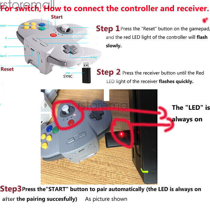 Wireless N64 Controller for Nintendo 64 Console PC Windows Switch w/ Rumble Pak