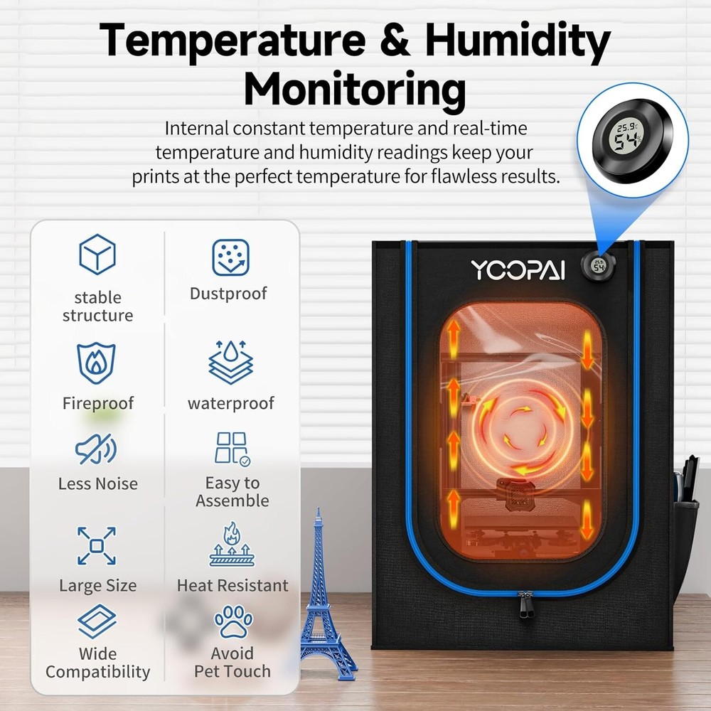 LED Illuminated 3D Printer Enclosure with Constant Temperature & Noise Isolation