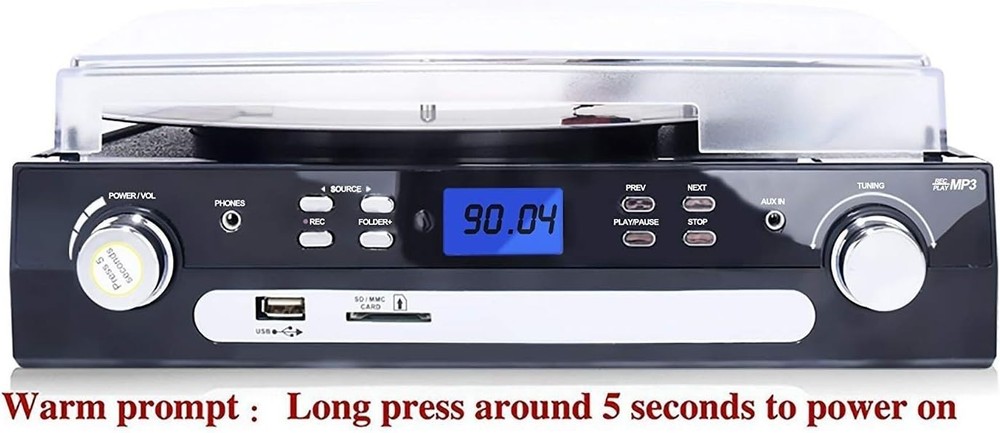 Compact Bluetooth Turntable with Cassette Play, Remote Control, and Stereo Sound