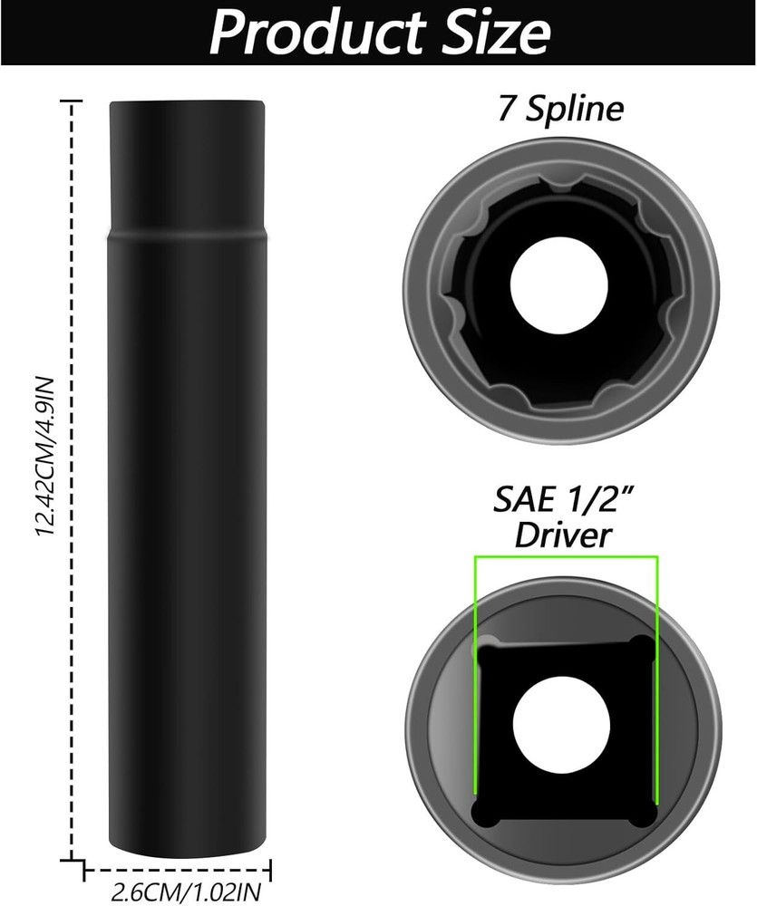 Solid 7 Spline Spiked Lug Nuts Key with 19Mm Hex Universal Spike Lug Nuts Socket