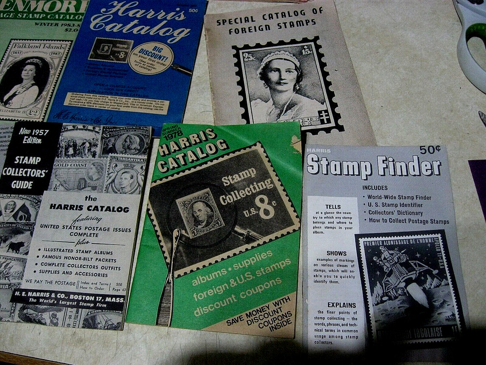 Lot of 12 USA Stamp Collecting Catalogs - HARRIS, SCOTT, KENMORE 1950's-1980's