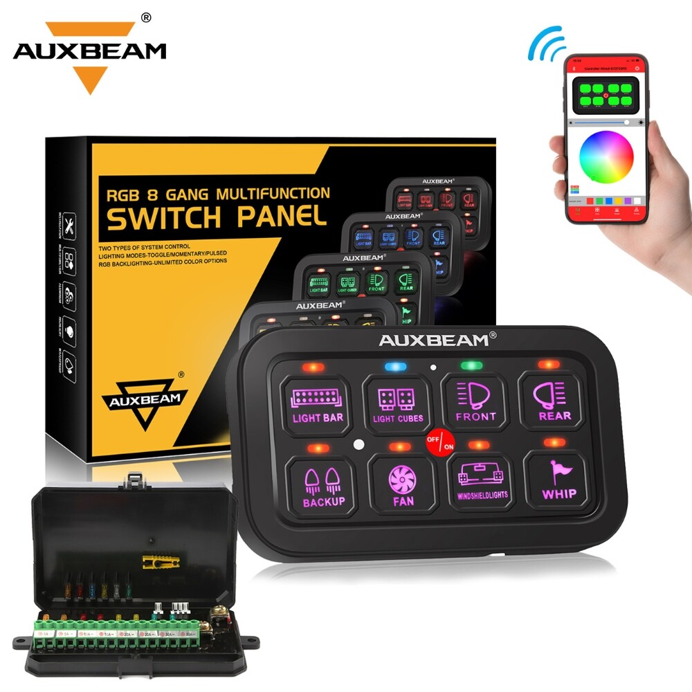 AUXBEAM RGB 8 Gang Switch Panel Auxiliary Control System bluetooth APP Control