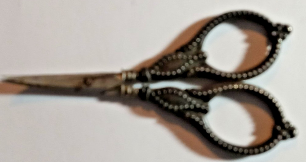 Antique  German  & USA Sterling Silver Handle Curved Blade Scissors.