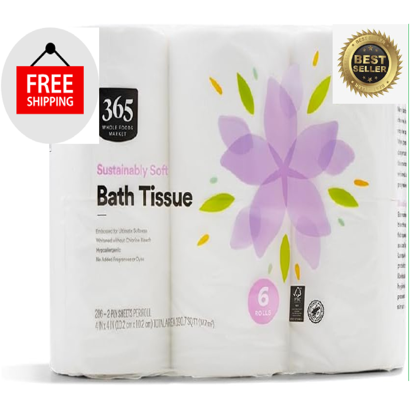 365 by Whole Foods Market, Sustainably Soft Bath Tissue, Hypoallergenic, 286 ...